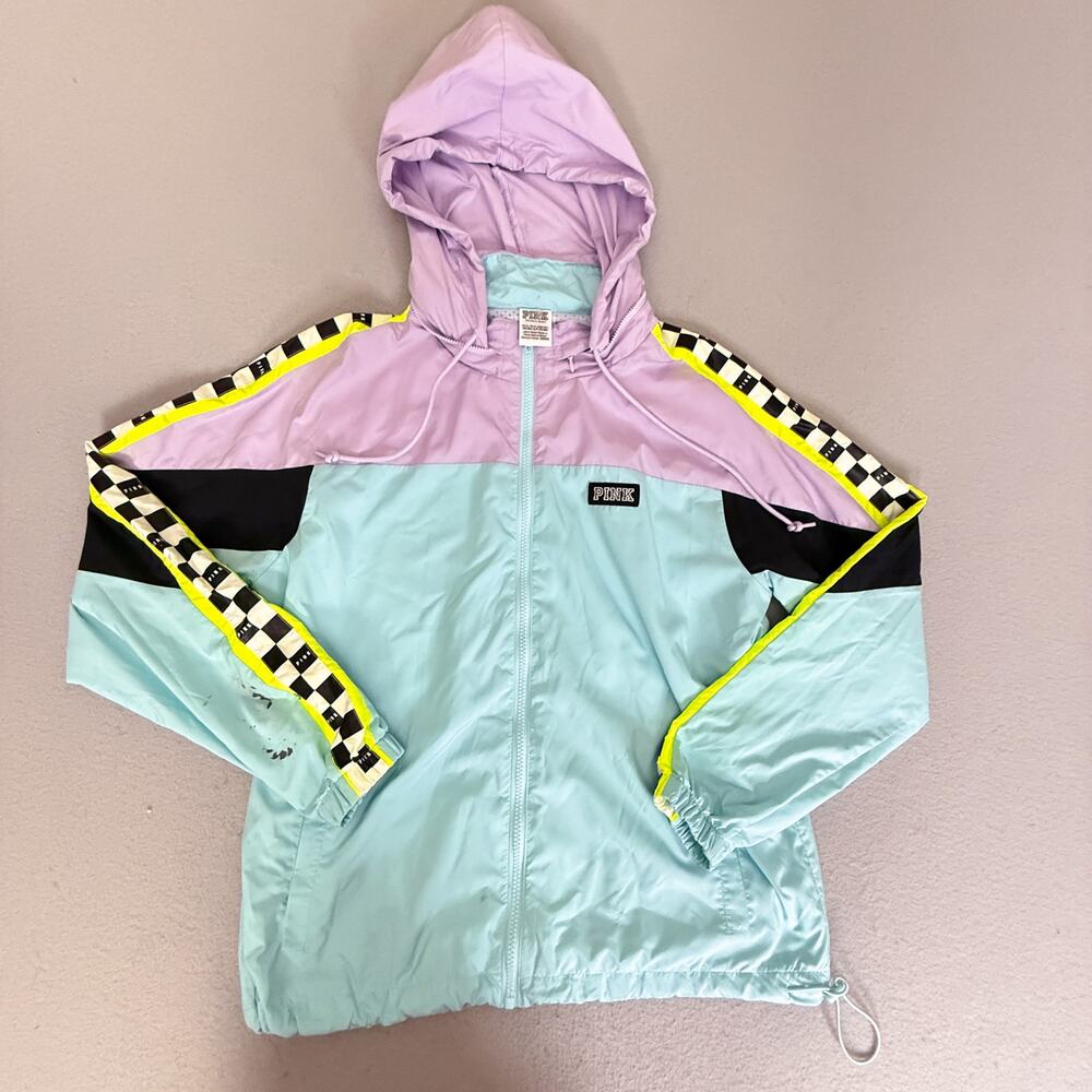 PINK Victoria's Secret Colorblock Hooded Windbreaker Jacket XS/S Mint Lavender